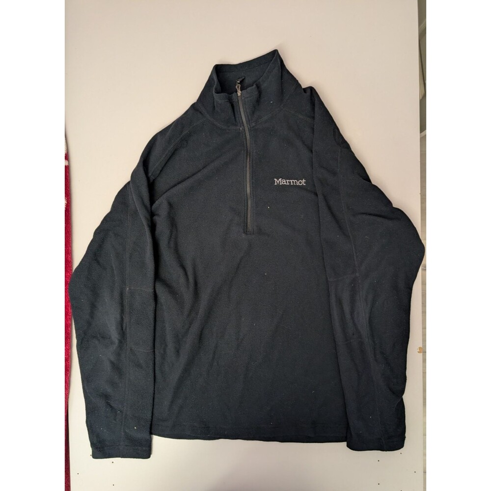 Marmot Mens XL Fleece Pullover 1/4 Zip Black Mock Neck Jacket Hiking Gorpcore